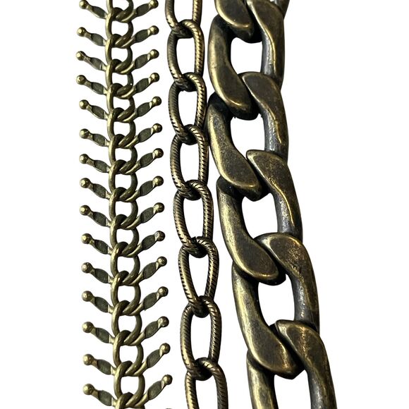 David Aubrey Multi-Layer Statement Necklace Antique Gold Bronze Chains - Picture 3 of 7